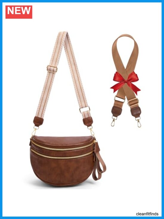 Handbags - Large Vegan Leather Fanny Pack with 2 Straps Crossbody Sling Handbag